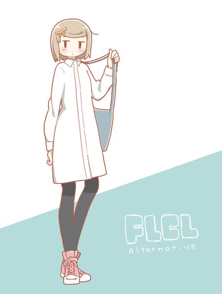 Anime picture 1377x1822 with flcl flcl alternative gainax hetada tomomi east sha2 single tall image looking at viewer short hair simple background standing white background full body long sleeves grey hair copyright name blue background girl pantyhose shoes