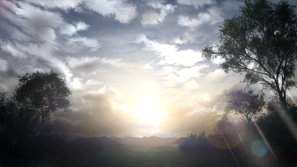 Anime picture 1920x1080 with original tsuruzen highres wide image sky cloud (clouds) lens flare no people landscape nature plant (plants) tree (trees)