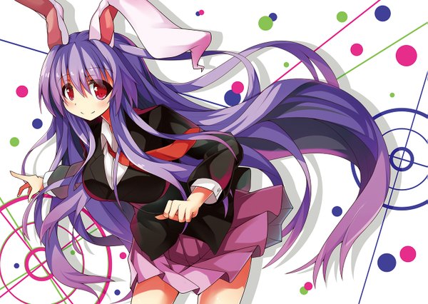 Anime picture 1407x1000 with touhou reisen udongein inaba ken123456 single long hair looking at viewer red eyes animal ears purple hair bunny ears girl skirt necktie