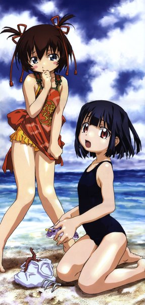 Anime picture 1420x2967 with kamichu zexcs hitotsubashi yurie saegusa miko tall image two side up swimsuit