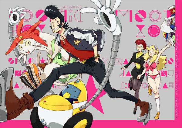 Anime picture 925x650 with space dandy studio bones dandy (space dandy) meow (space dandy) qt (space dandy) honey (space dandy) scarlet (space dandy) dr. gel bea (space dandy) mosuko long hair looking at viewer short hair open mouth blue eyes black hair blonde hair smile multiple girls brown eyes