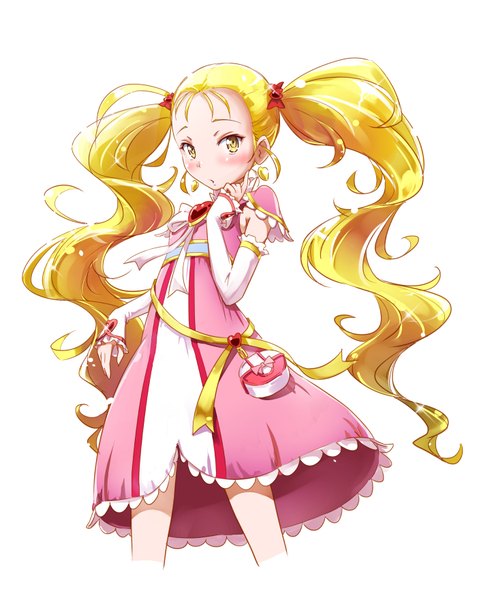 Anime picture 700x880 with precure futari wa pretty cure futari wa precure max heart toei animation kujou hikari shiny luminous mousoup single long hair tall image simple background blonde hair white background twintails yellow eyes looking away magical girl girl dress bow