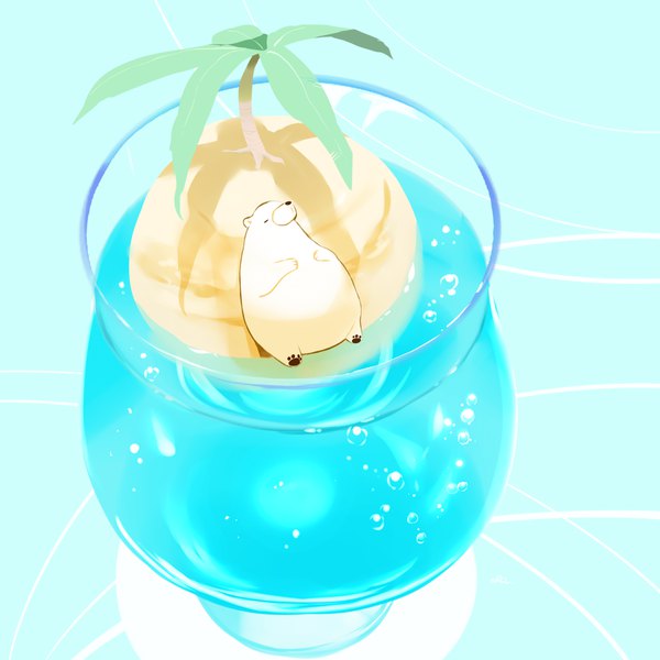 Anime-Bild 900x900 mit original chai (artist) single from above no people plant (plants) animal tree (trees) food sweets ice cream drink palm tree glass polar bear