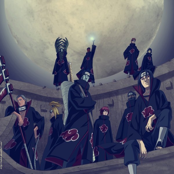 Anime picture 1301x1300 with naruto studio pierrot naruto (series) uchiha itachi uchiha obito tobi deidara sasori pain (naruto) konan hidan deva path hoshigaki kisame kakuzu zetsu ioshik long hair fringe short hair blue eyes