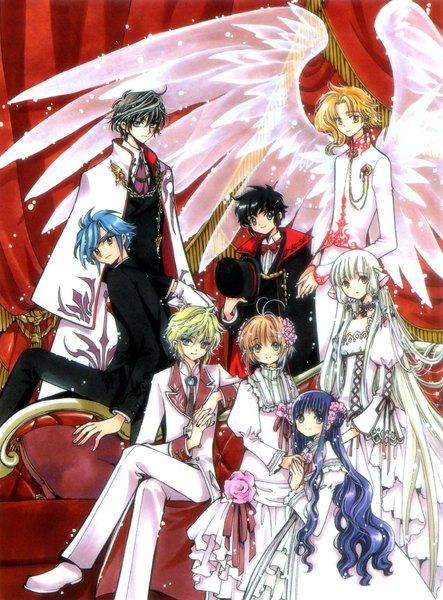 Anime picture 1552x2100 with card captor sakura chobits x wish clamp school detectives studio pierrot clamp kinomoto sakura chii daidouji tomoyo shirou kamui takamura suoh imonoyama nokoru ijyuin akira long hair tall image looking at viewer short hair blue eyes black hair