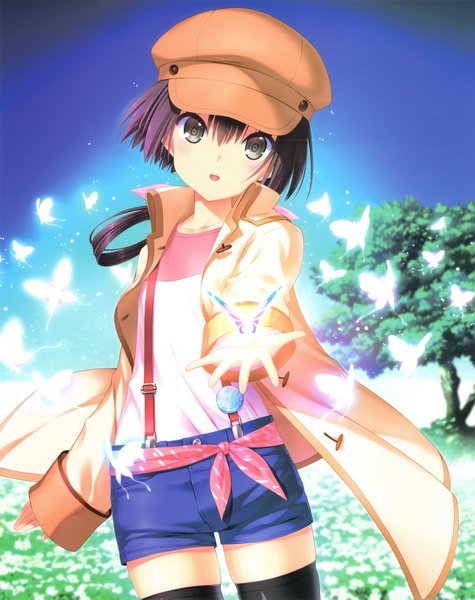 Anime picture 5434x6856 with summer pockets key (studio) nanami (summer pockets) na-ga single tall image looking at viewer fringe highres short hair open mouth black hair hair between eyes absurdres sky scan open jacket :o sleeves past wrists girl