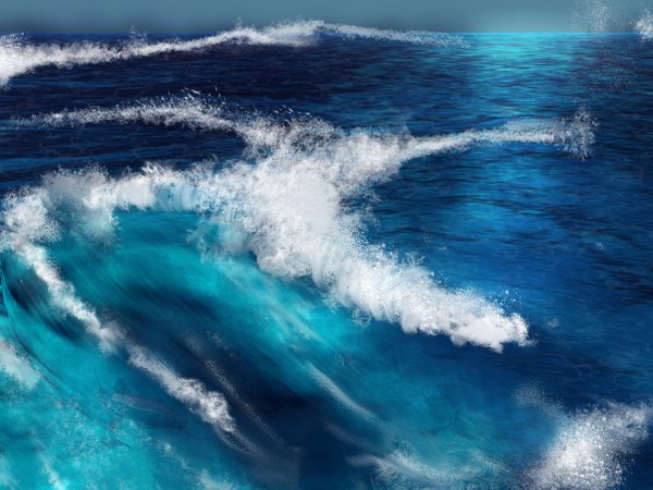 Anime picture 1280x960 with original kodomo horizon water sea wave (waves)