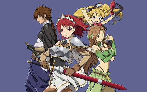 Anime picture 3520x2200 with seiken no blacksmith cecily cambell luke ainsworth highres wide image red hair sword