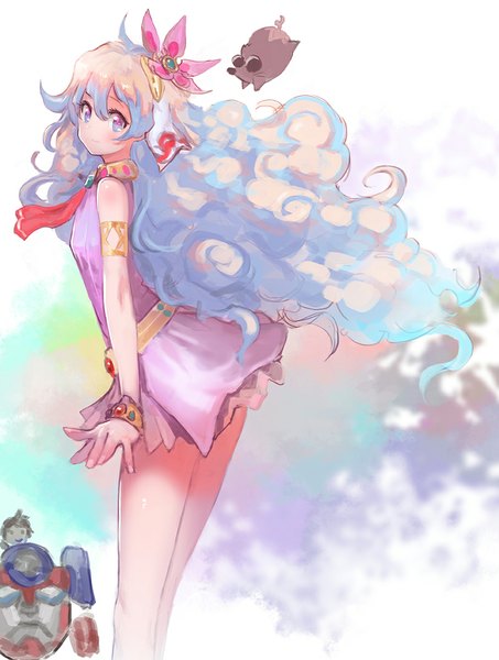 Anime picture 800x1058 with tengen toppa gurren lagann gainax nia teppelin boota meto31 single long hair tall image looking at viewer white background aqua eyes aqua hair + + girl dress hair ornament animal bracelet