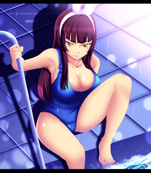 Anime picture 3000x3425 with fairy tail mikazuchi kagura darkmaza single long hair tall image highres breasts light erotic brown hair large breasts yellow eyes coloring light letterboxed girl swimsuit hairband one-piece swimsuit school swimsuit