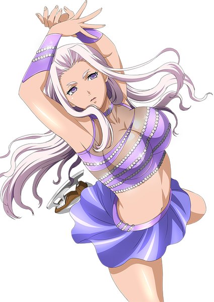 Anime picture 600x847 with ikkitousen himiko (ikkitousen) single long hair tall image breasts light erotic white background purple eyes white hair girl skirt miniskirt