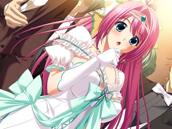 Anime picture 1200x900 with school 3 (game) long hair open mouth blue eyes pink hair game cg girl dress