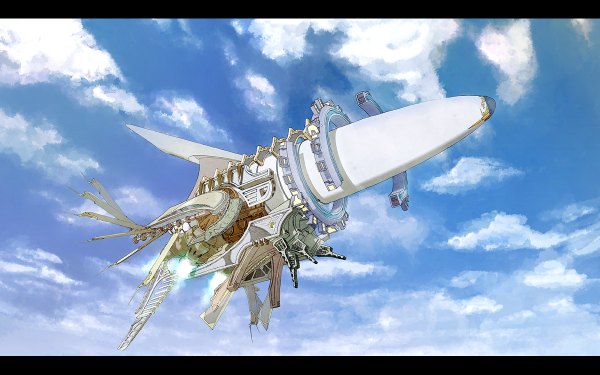 Anime picture 1200x750 with original r.s.r. wide image sky cloud (clouds) flying aircraft airship