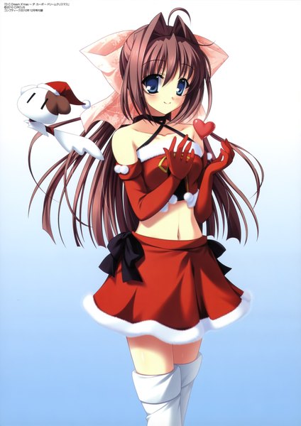 Anime picture 2573x3645 with da capo asakura otome kayura yuka long hair tall image highres blue eyes simple background smile brown hair white background l l girl gloves bow hair bow elbow gloves heart santa claus costume