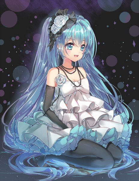Anime picture 1000x1296 with vocaloid hatsune miku wataru kuri single tall image blush fringe open mouth simple background smile hair between eyes sitting twintails bare shoulders payot very long hair :d aqua eyes aqua hair sleeveless