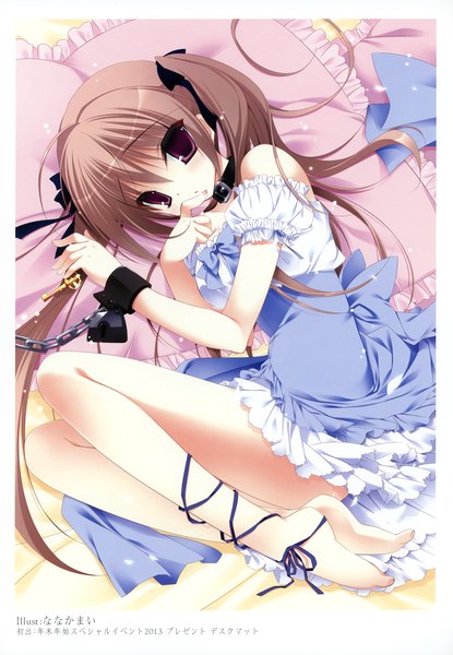 Anime picture 2406x3475 with imouto choukyou nikki ichinose himeki nanaka mai single long hair tall image looking at viewer highres red eyes brown hair twintails scan border girl dress collar key lock