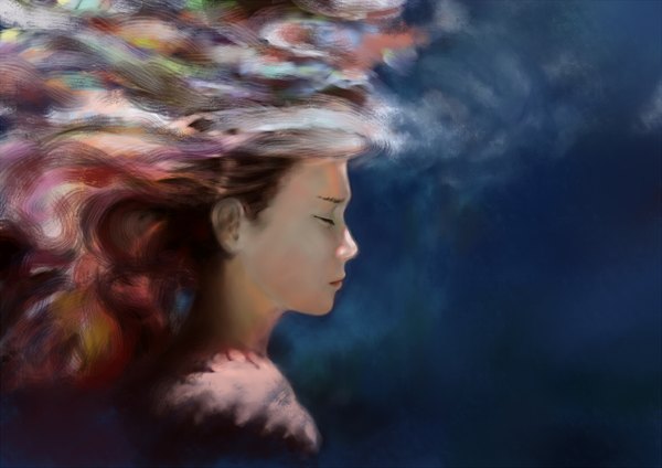 Аниме картинка 1157x818 с оригинальное изображение bq27 один (одна) длинные волосы закрытые глаза профиль разноцветные волосы реалистичный под водой девушка вода