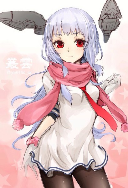 Anime picture 698x1024 with kantai collection murakumo destroyer yukihama single long hair tall image looking at viewer blush fringe red eyes standing purple hair inscription hieroglyph tress ribbon girl dress uniform ribbon (ribbons) hair ribbon