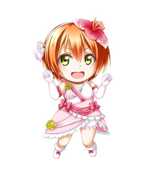 Anime picture 1165x1348 with love live! school idol project sunrise (studio) love live! hoshizora rin kuena single tall image looking at viewer short hair simple background white background green eyes orange hair chibi girl dress gloves elbow gloves white gloves