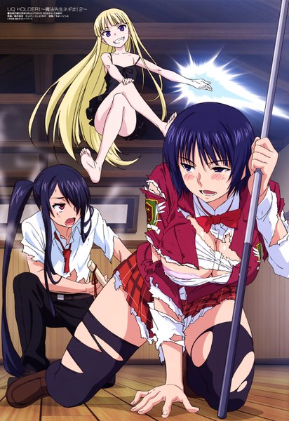 Anime picture 4072x5928 with mahou sensei negima! uq holder! megami magazine evangeline a k mcdowell yuuki karin tokisaka kuroumaru fujii masahiro long hair tall image blush fringe highres short hair open mouth blue eyes light erotic black hair blonde hair smile multiple girls