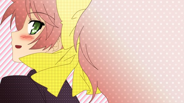 Anime picture 1600x900 with baka to test to shoukanjuu silver link shimada minami long hair blush wide image green eyes pink hair girl