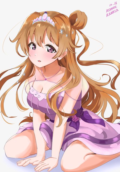 Anime picture 2881x4096 with love live! nijigasaki high school idol club sunrise (studio) love live! konoe kanata evildaddy12 single long hair tall image looking at viewer blush fringe highres breasts open mouth simple background hair between eyes brown hair large breasts white background sitting