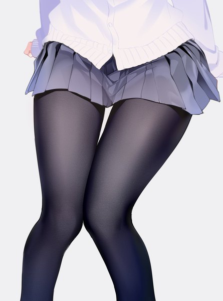 Anime picture 900x1213 with original chikuwa. single tall image simple background white background sitting long sleeves pleated skirt legs thigh gap sleeves past wrists head out of frame girl skirt pantyhose black pantyhose