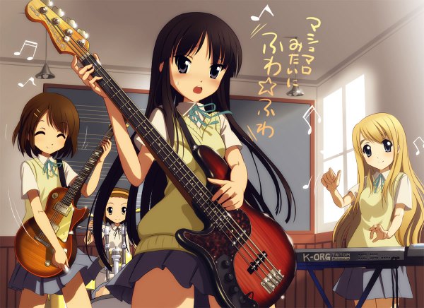 Anime picture 1200x872 with k-on! kyoto animation akiyama mio hirasawa yui kotobuki tsumugi tainaka ritsu guitar