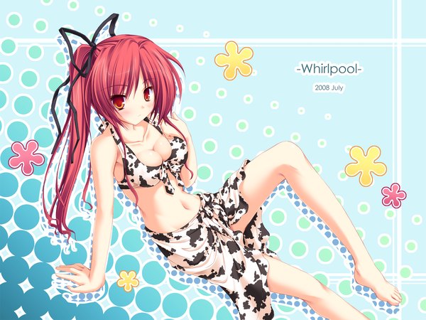 Anime picture 1920x1440 with magus tale whirlpool (studio) seera finis victoria mikagami mamizu single long hair looking at viewer blush highres breasts light erotic red eyes sitting game cg ponytail red hair from above inscription wallpaper legs