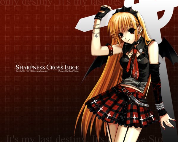 Anime picture 1280x1024 with heart work suzuhira hiro gothic skirt wings chain collar