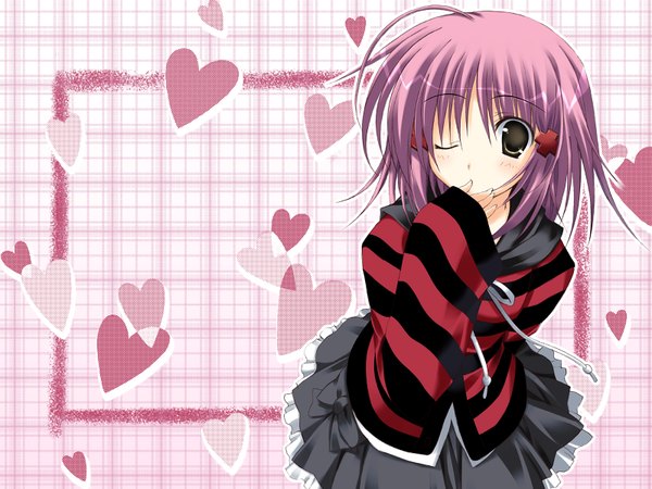 Anime picture 1600x1200 with shugo chara! hinamori amu korie riko short hair brown eyes pink hair one eye closed wink