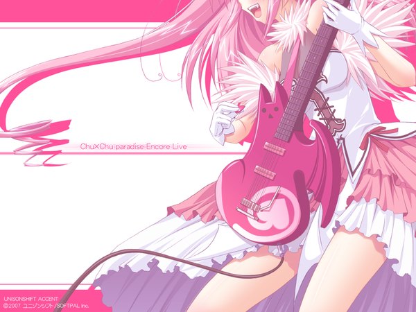 Anime picture 1600x1200 with chu x chu idol chuua churam akifumi ozawa single long hair highres open mouth pink hair girl guitar