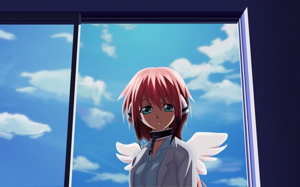 Anime picture 1920x1200 with sora no otoshimono ikaros highres wide image pink hair sky aqua eyes wings