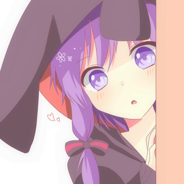 Anime picture 1100x1100 with vocaloid yuzuki yukari sazanka_4 single long hair blush fringe open mouth purple eyes twintails animal ears purple hair bunny ears low twintails close-up surprised girl bow hair bow heart
