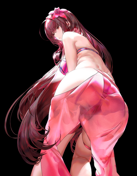 Anime picture 3184x4094 with fate (series) fate/grand order scathach (fate) (all) scathach (swimsuit assassin) (fate) xlnosearch (xlxiaoluodiaofa) single tall image looking at viewer blush fringe highres breasts light erotic simple background hair between eyes red eyes large breasts standing absurdres purple hair