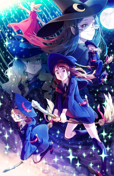 Anime picture 700x1082 with little witch academia studio trigger kagari atsuko diana cavendish sucy manbavaran ursula charistes yansson lotte chariot shiny ursula callistis toumin (pixiv1931104) long hair tall image short hair open mouth blue eyes smile red eyes brown hair multiple girls green eyes