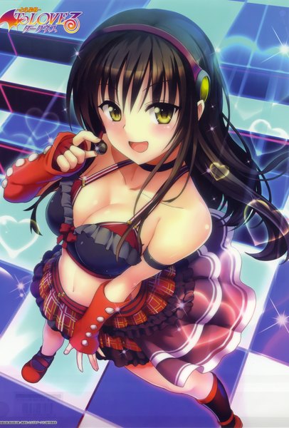 Anime picture 2685x3962 with toloveru toloveru darkness xebec kotegawa yui single long hair tall image looking at viewer blush highres breasts open mouth light erotic black hair yellow eyes scan official art girl skirt gloves