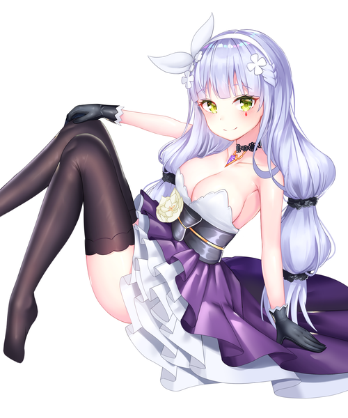 Anime-Bild 2500x3000 mit girls frontline hk416 (girls frontline) hk416 (starry cocoon) (girls frontline) mannack single long hair tall image looking at viewer blush fringe highres breasts light erotic simple background smile large breasts white background sitting twintails bare shoulders