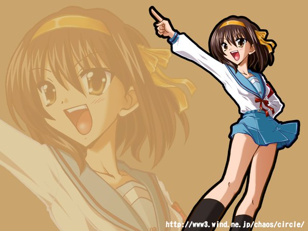 Anime picture 1600x1200 with suzumiya haruhi no yuutsu kyoto animation suzumiya haruhi girl serafuku