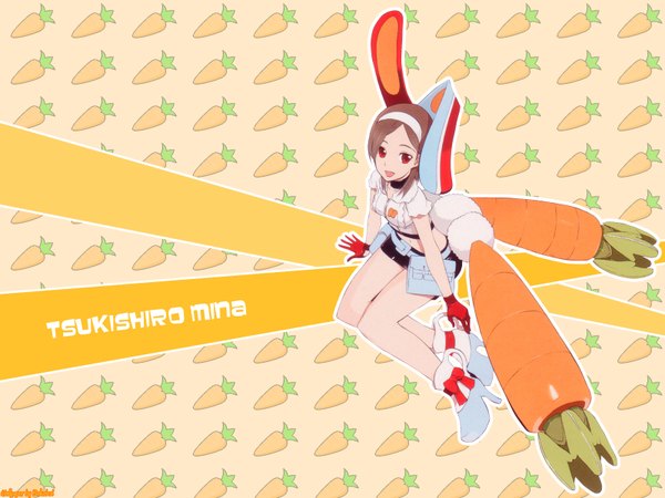 Anime picture 1600x1200 with getsumen to heiki mina densha otoko red eyes brown hair bunny girl girl skirt getsumen to heiki