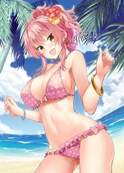 Anime picture 3049x4254 with idolmaster idolmaster cinderella girls jougasaki mika kazuchi single tall image looking at viewer blush fringe highres short hair breasts open mouth light erotic hair between eyes large breasts bare shoulders yellow eyes payot pink hair