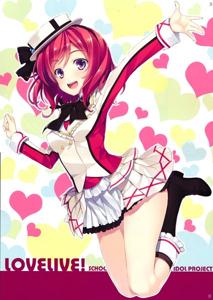 Anime picture 3026x4258 with love live! school idol project sunrise (studio) love live! nishikino maki yuuki hagure single tall image looking at viewer blush highres short hair open mouth purple eyes pink hair absurdres scan jumping third-party edit rotated girl