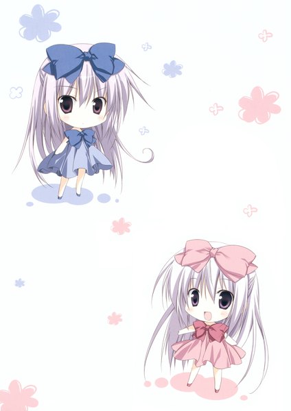 Anime picture 2826x4000 with alice or alice airi (alice or alice) rise (alice or alice) korie riko tall image looking at viewer fringe highres open mouth simple background hair between eyes standing white background purple eyes multiple girls green eyes full body white hair very long hair :d