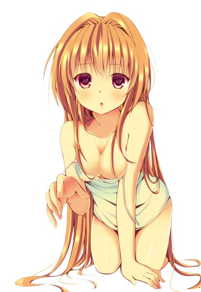 Anime picture 1400x2030 with toloveru toloveru darkness xebec konjiki no yami kinoko5123 tall image looking at viewer blush breasts light erotic simple background blonde hair red eyes white background very long hair girl