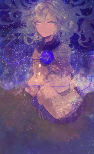 Anime picture 956x1561 with touhou komeiji koishi ame tame single tall image short hair blue eyes blonde hair looking away underwater eyes girl hat bubble (bubbles) jellyfish