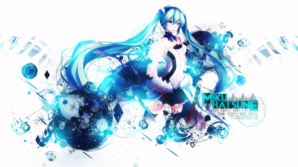 Anime picture 1920x1080 with 7th dragon vocaloid hatsune miku kiyo (chaoschyan) eysaa single fringe highres open mouth hair between eyes wide image white background twintails bare shoulders looking away very long hair aqua eyes aqua hair wallpaper zettai ryouiki