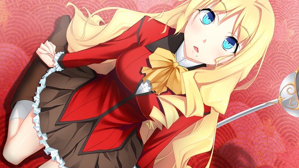 Anime picture 1280x720 with ryuusei no arcadia long hair blue eyes blonde hair wide image game cg drill hair girl uniform school uniform