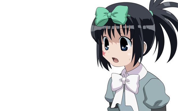 Anime picture 1920x1200 with saki kunihiro hajime highres short hair open mouth blue eyes black hair simple background wide image white background ponytail girl bow hair bow
