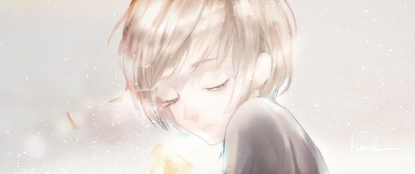 イラスト 1338x562 と オリジナル 誰哈那 ソロ 前髪 短い髪 金髪 wide image signed eyes closed lips 女の子