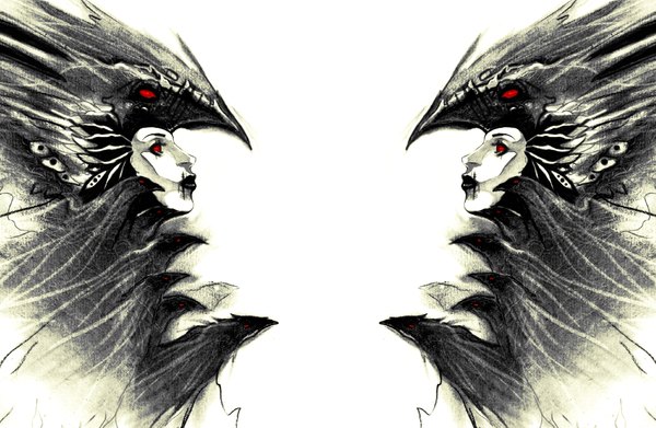 Аниме картинка 1175x766 с оригинальное изображение tagme (artist) красные глаза белый фон профиль губы рисунок девушка